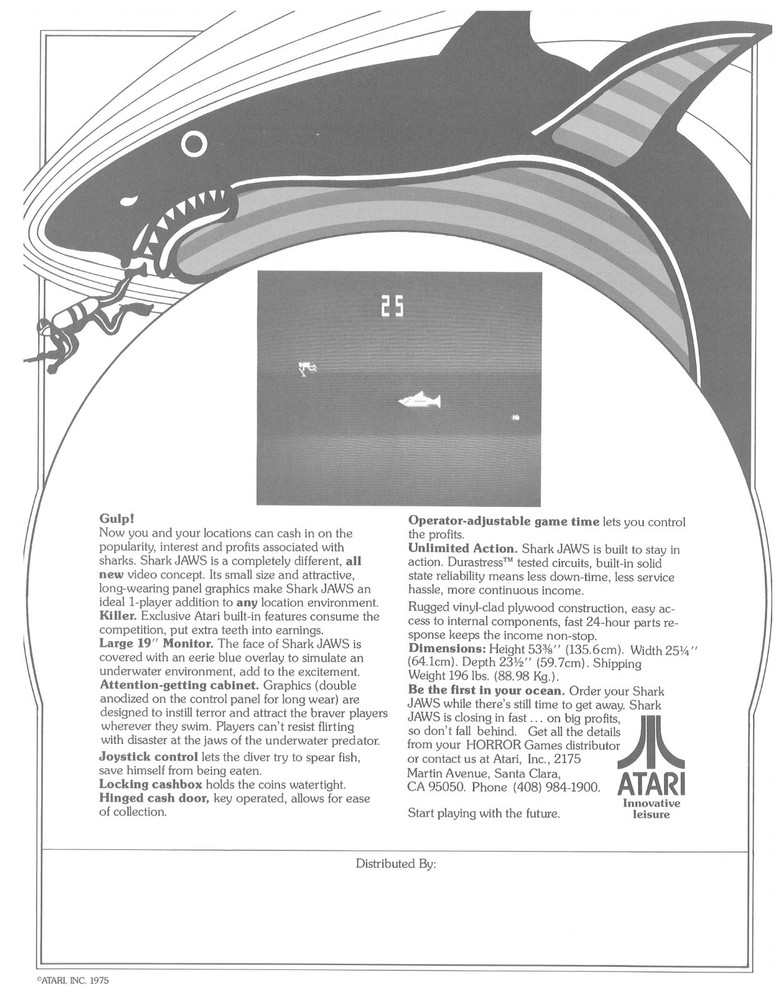 Jaws Atari Video Arcade Flyer / Brochure / Ad - Excellent