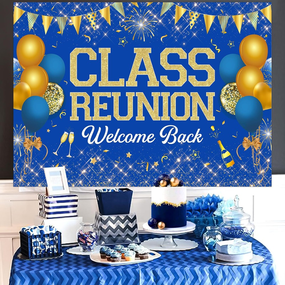 7 * 5ft Class Reunion Decorations School Class Reunion Backdrop Blue Welcome ...