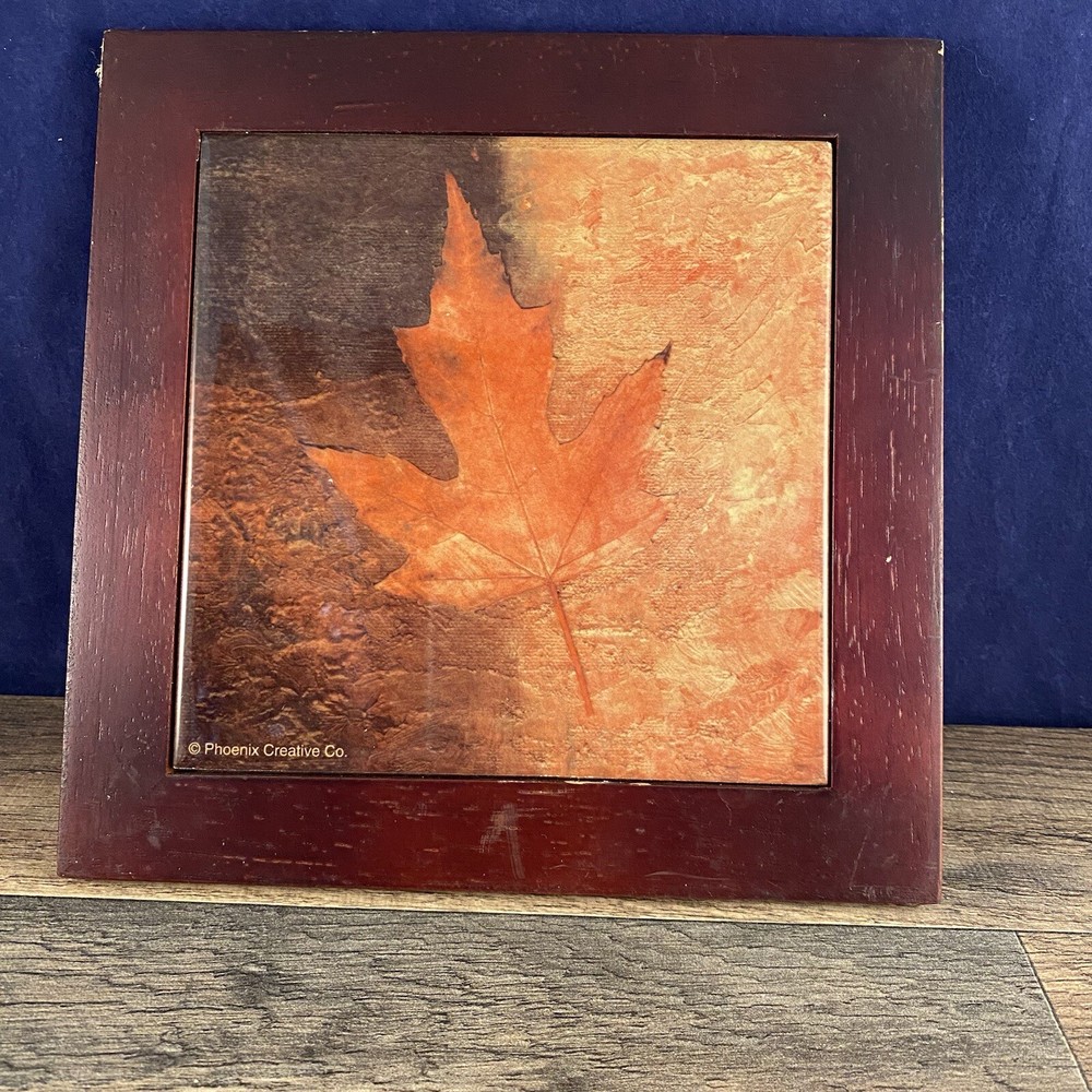 Phoenix Creative Co Maple Leaf Ceramic Tile Trivet Hanging Wood Framed