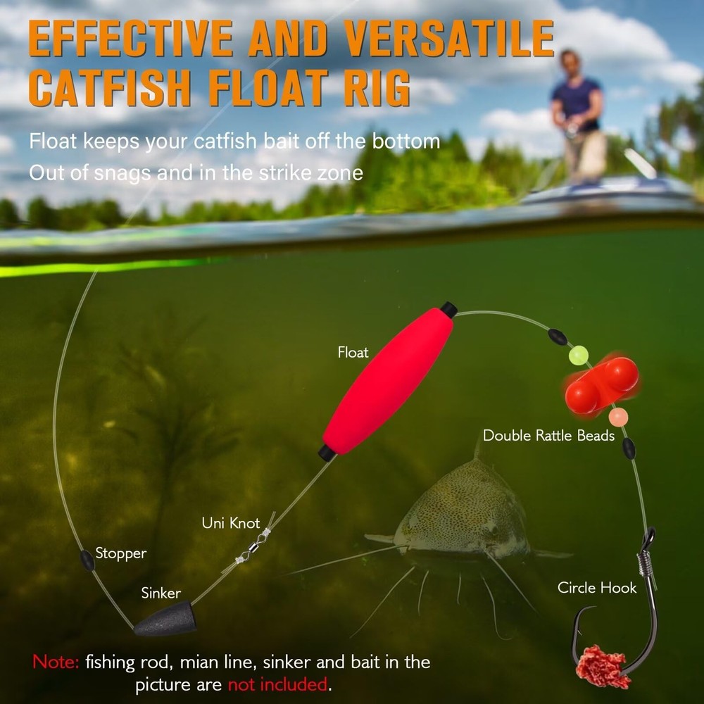 Dovesun Catfish Rigs Santee Rig Float 23", Cigar Float-5/0Hook * 6PCS