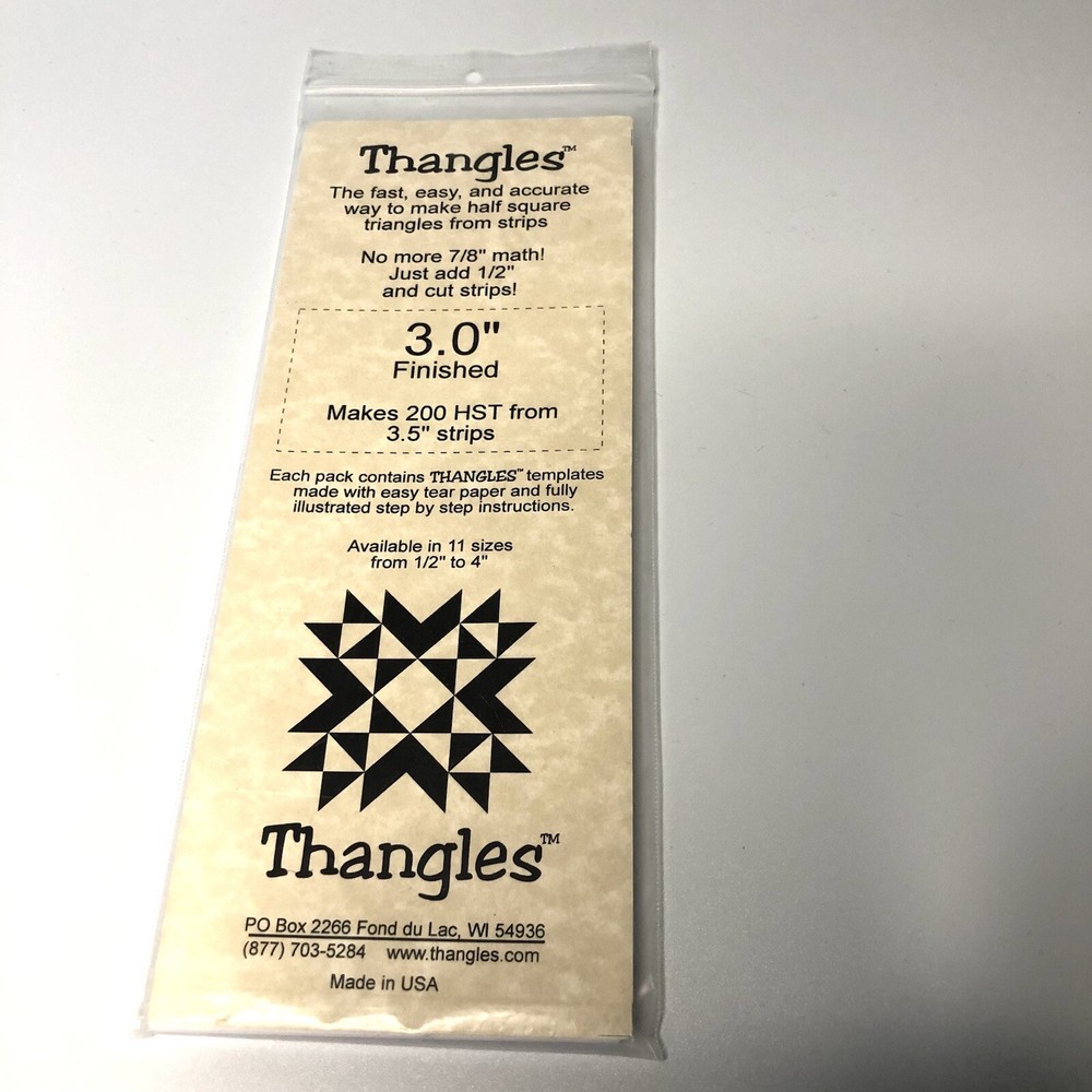 Thangles Half Square Easy Tear Paper Triangles 3.0" Finished Quilting Tool HST