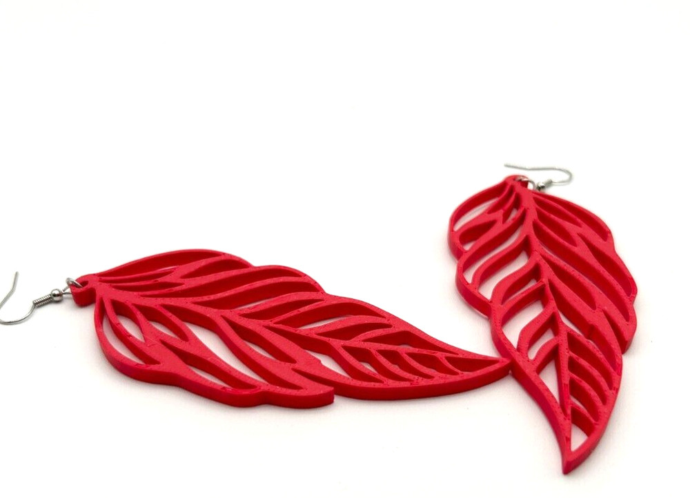Leaf Motif Dangle Earrings - 3D Printed - Bold