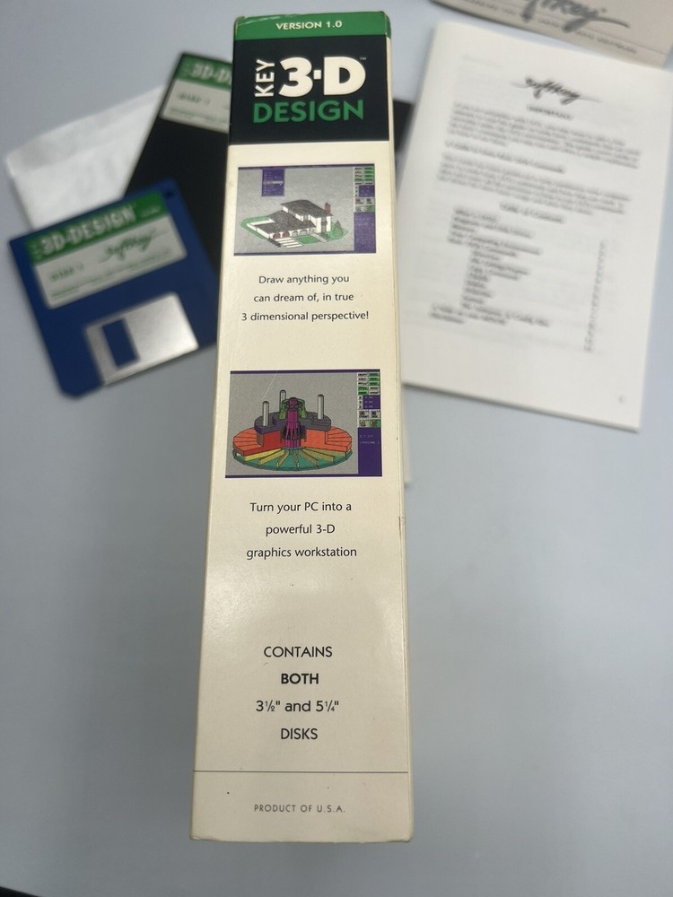 Vintage Key 3-D Design Softkey Software Version 1.0 IBM PC 90s