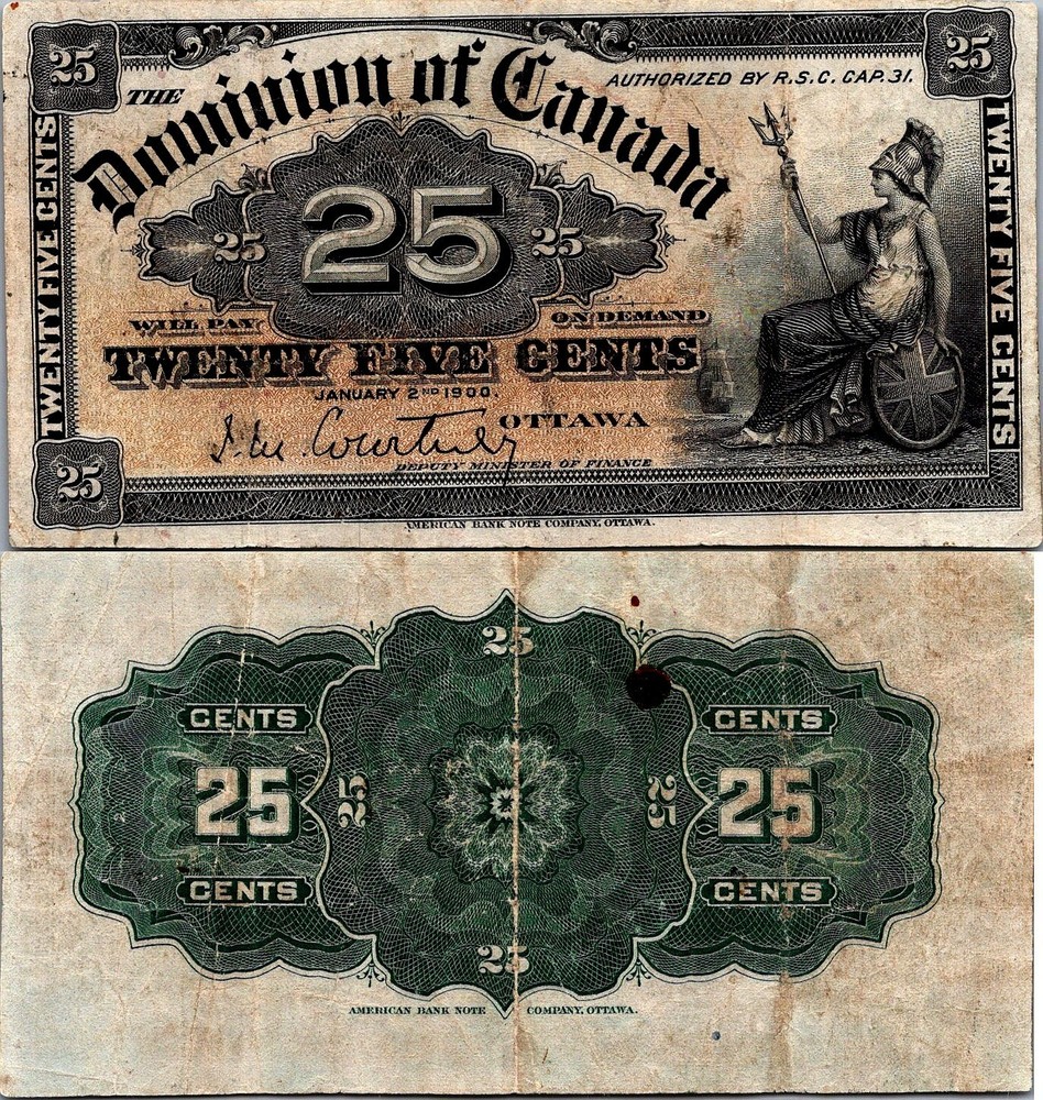 Canada 25 Cents 1900 Pick # 9c VF-CVF