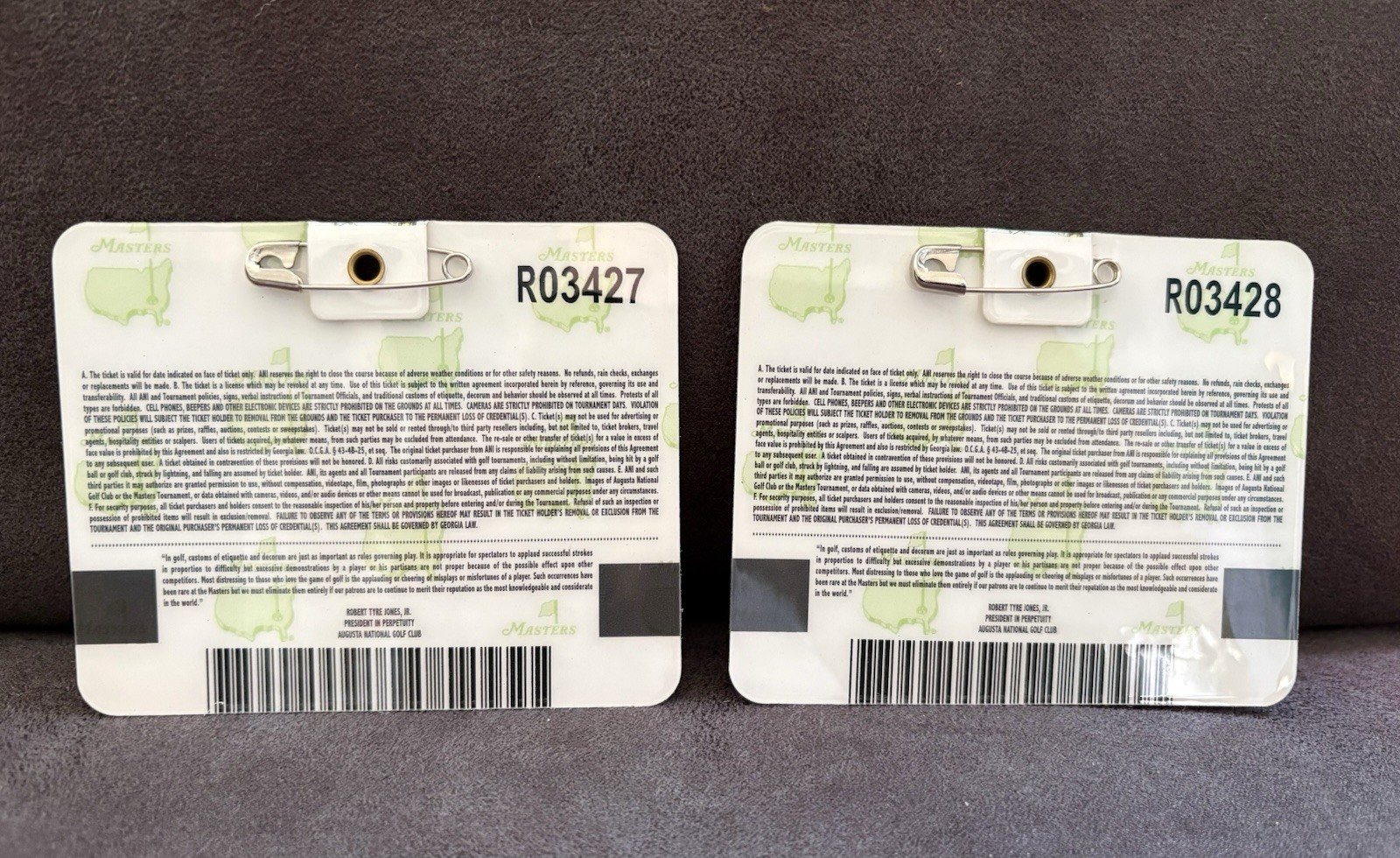 2006 Masters Badges & Cabin Guests Amenities RARE Phil Mickelson Winner