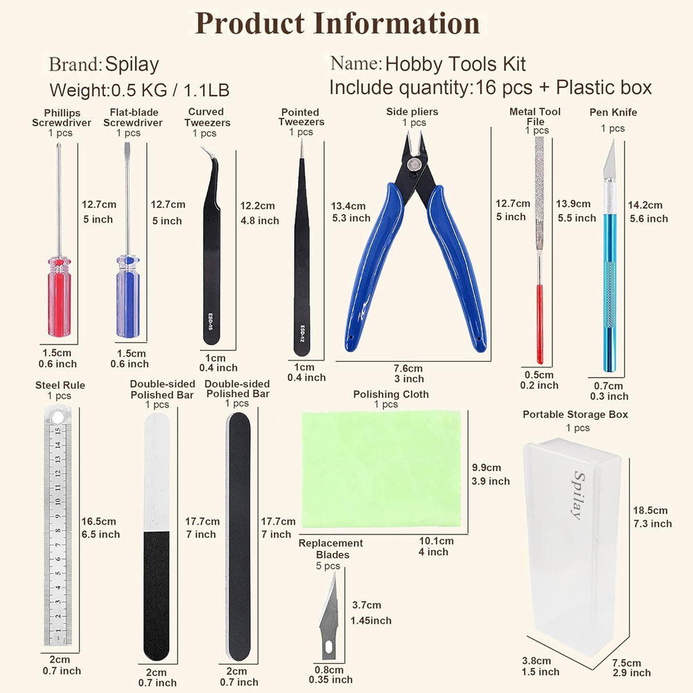 Spilay 16 Pcs Hobby Building Model DIY Tool Kit, Modeler Basic Miniature Handmad