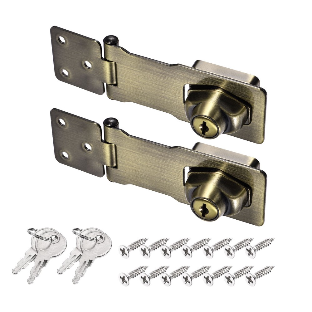 2Pcs 4Inch Keyed Hasp Locks Twist Knob Locking Keyed Different, Bronze