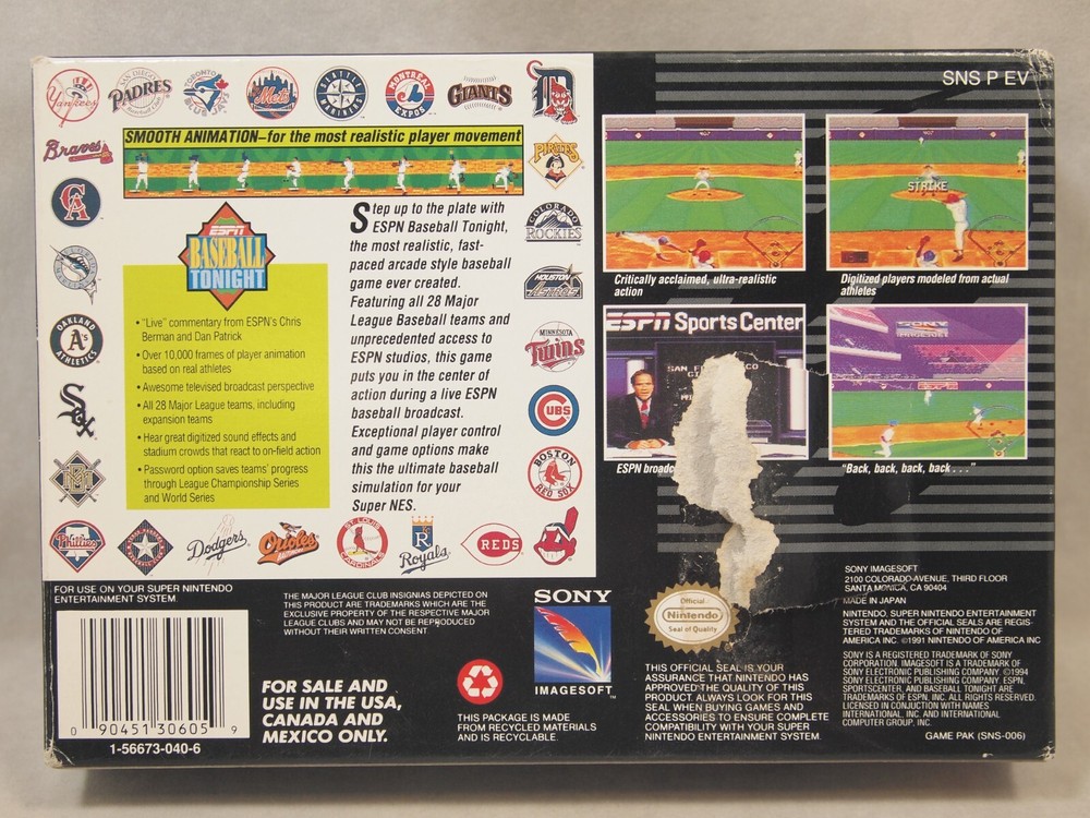 ESPN Baseball Tonight (Super Nintendo | SNES) Authentic BOX ONLY