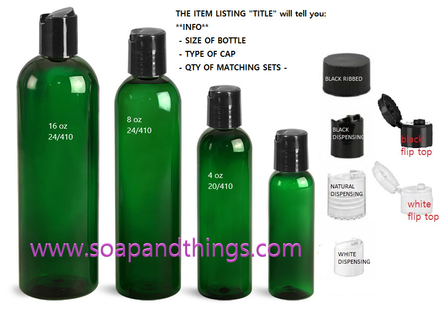 2 oz GREEN Bullet Plastic Bottle -PET- 12 bottles & BLACK FLIP Lids free ship