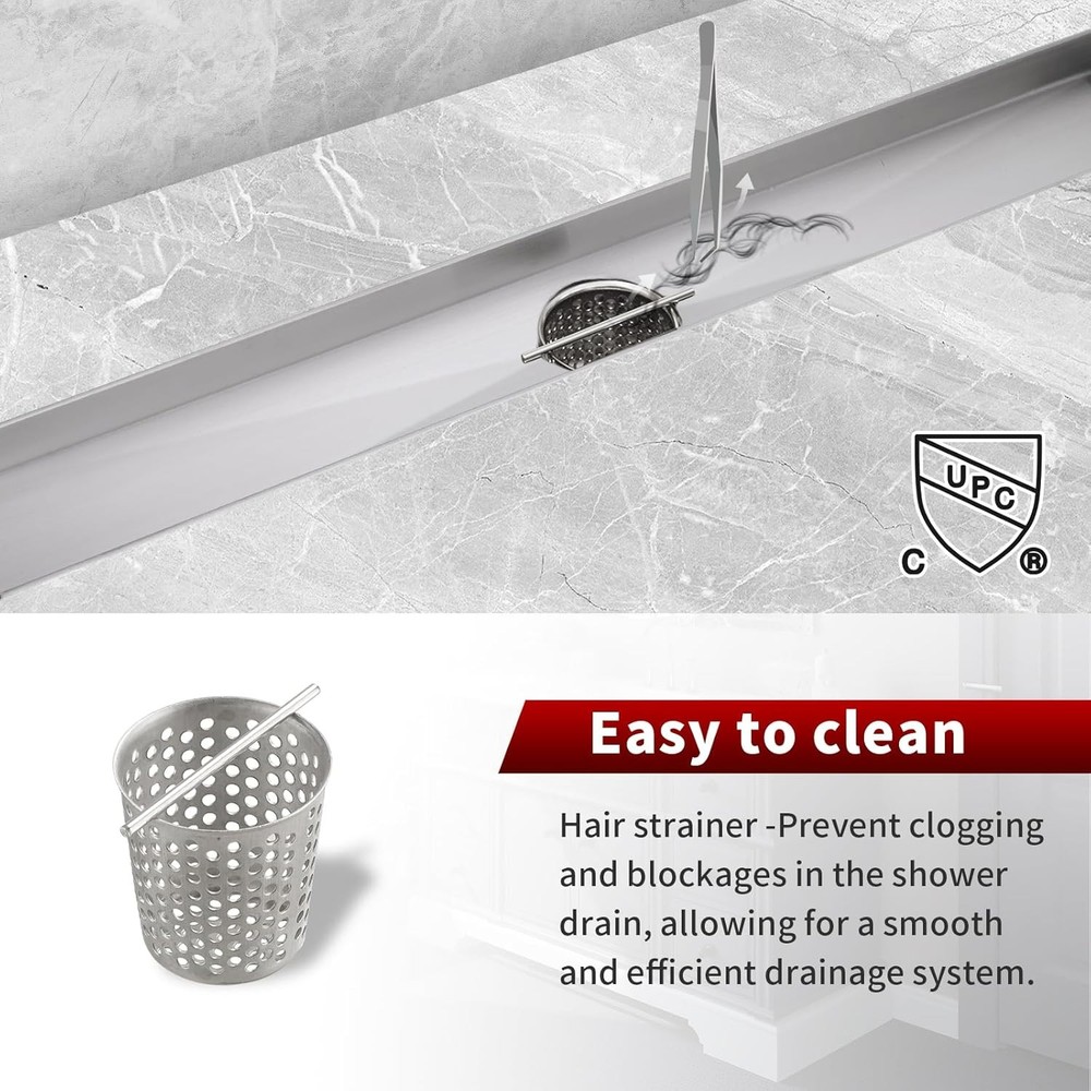 Sharp-tec 32 inch Linear Shower Drain, Brushed Rectangular Floor Drain, V-Shape