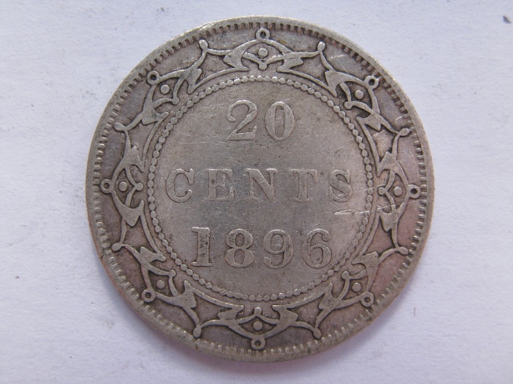 Canada 1896 Newfoundland silver 20 Cents GF cleaned obv gouges