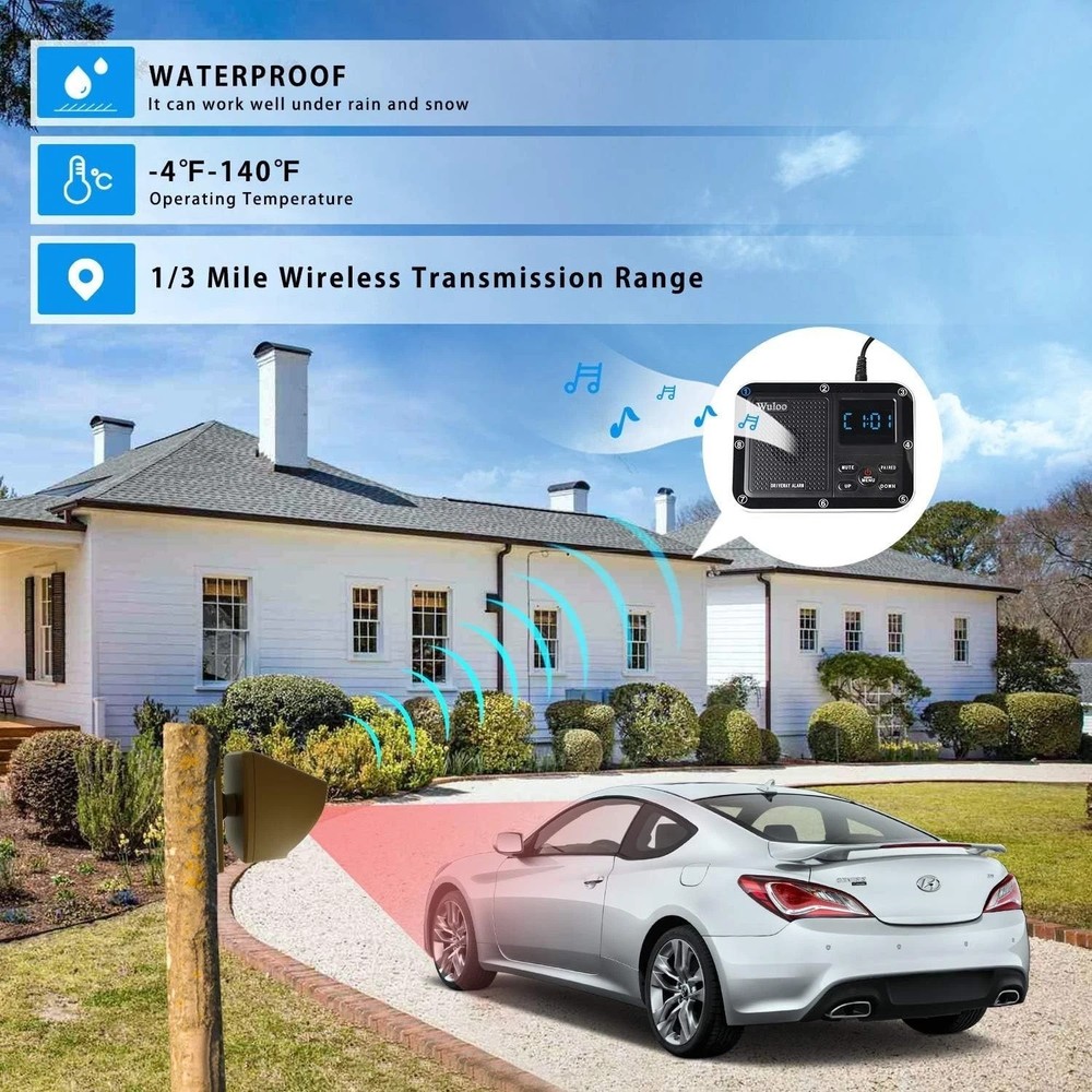 Multi-Functional Wireless Driveway Motion Detector - 1800ft Range, Weatherproof