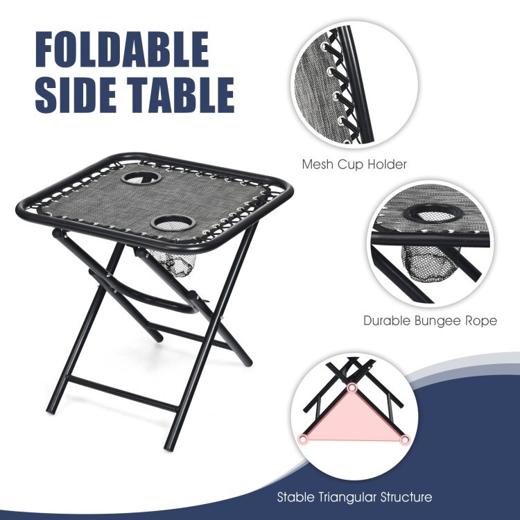 3 Pieces Folding Portable Zero Gravity Reclining Lounge Chairs & Side Table Set