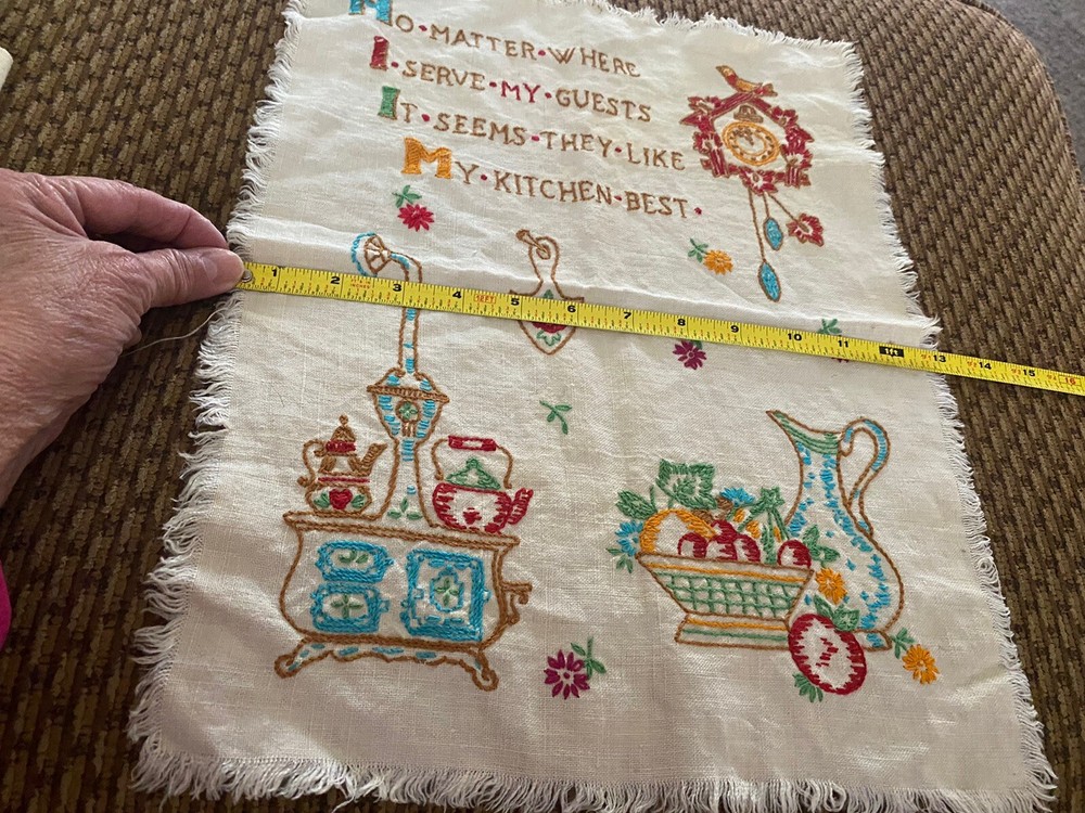 Embroidered Table Runner & Kitchen Wall Piece, Unfinished 2 Pc Linens Handmade