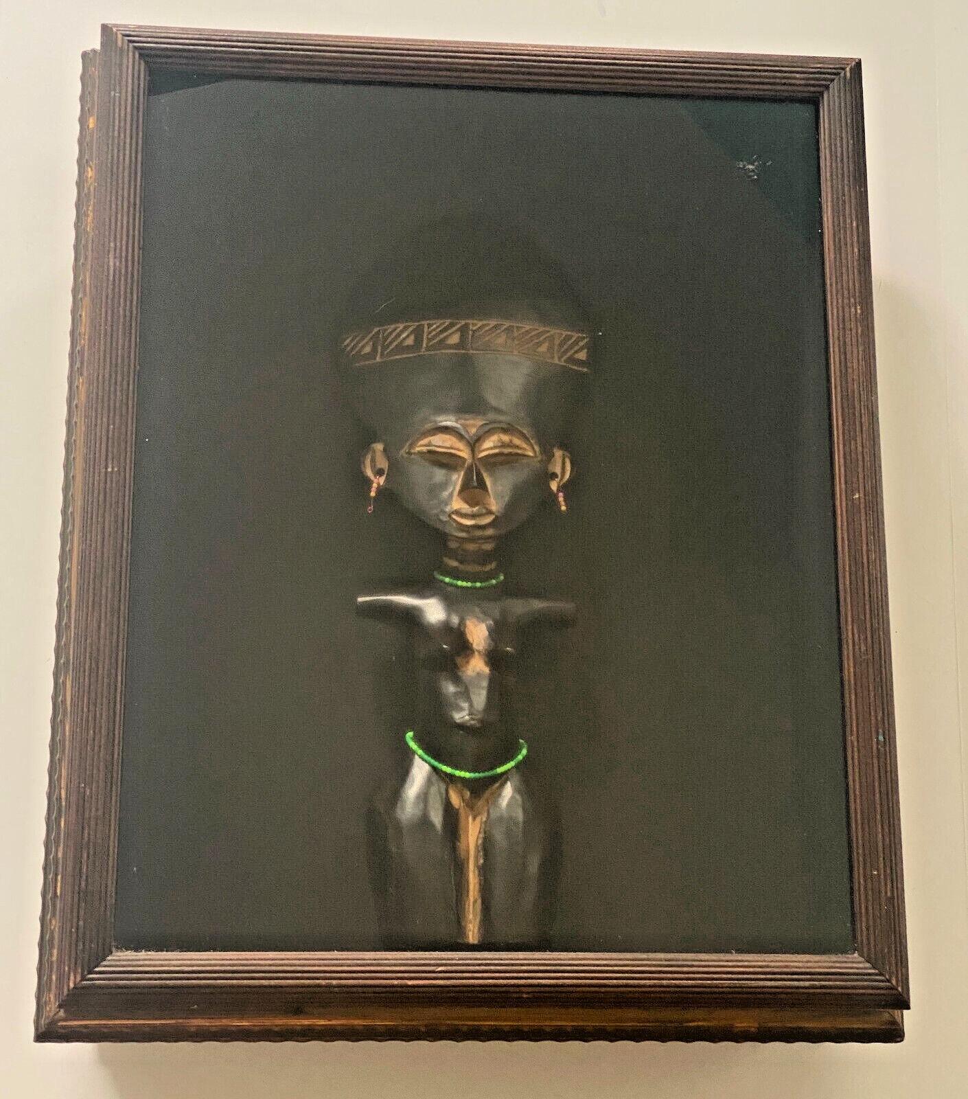 Vintage African Tribal Figure Statue Maternity Fertility Framed Shadow Box Large
