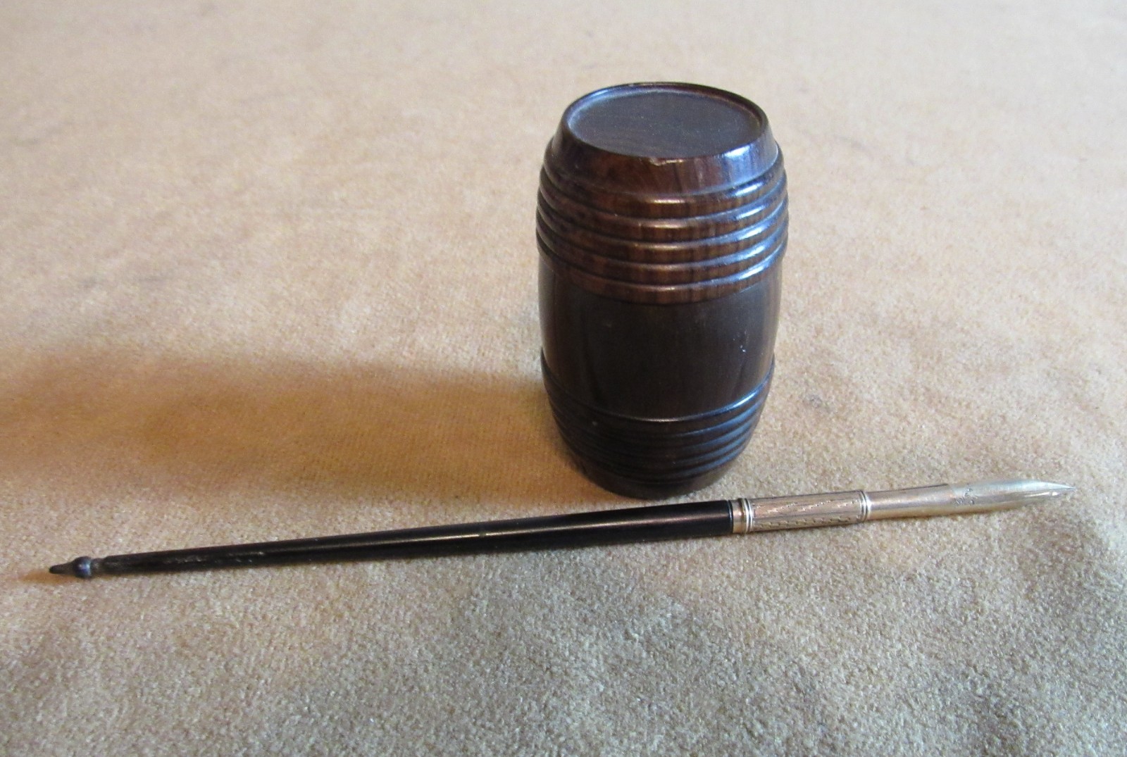 Antique Civil War Era Dip Pen I C Haskin Mid 19c Nib +Silliman Wood Inkwell ID'd