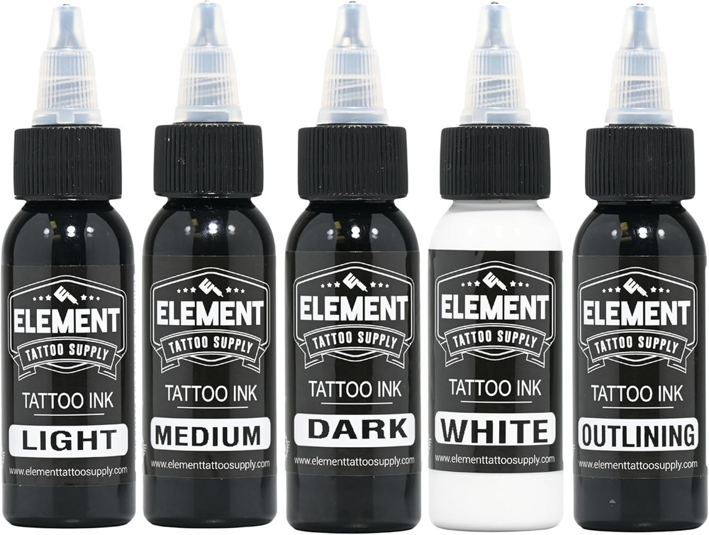 Greywash Tattoo Ink Set Light Medium Dark Blend Nighthawk Black Element White...