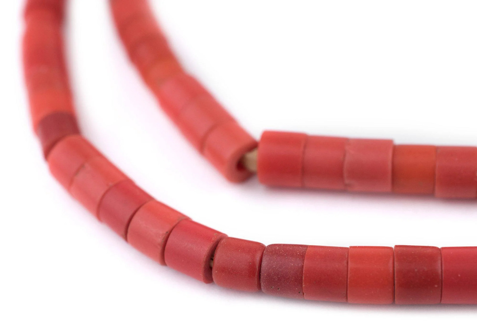 Vintage Czech Red Cylinder Beads 6mm Nigeria African Glass Large Hole Handmade