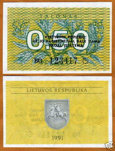 Lithuania, 0.50 Talonas, 1991, First EX-USSR, P-31 (31b), UNC