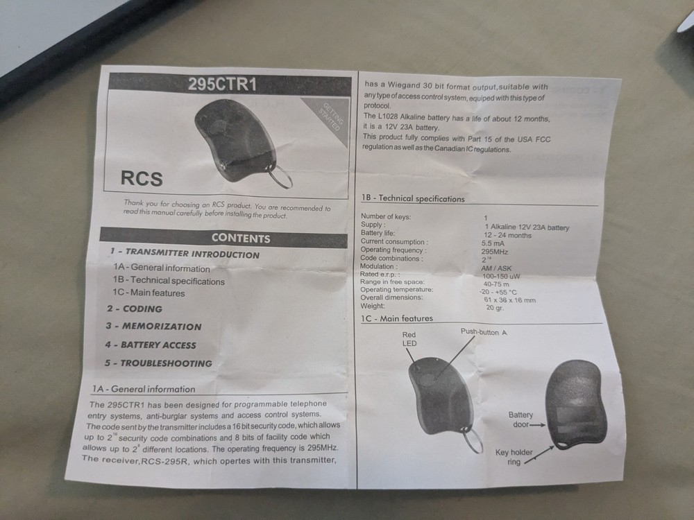 RCS 318CTB Remote Control | Fits DoorKing MicroClick & Linear 318MHz | 2-Button