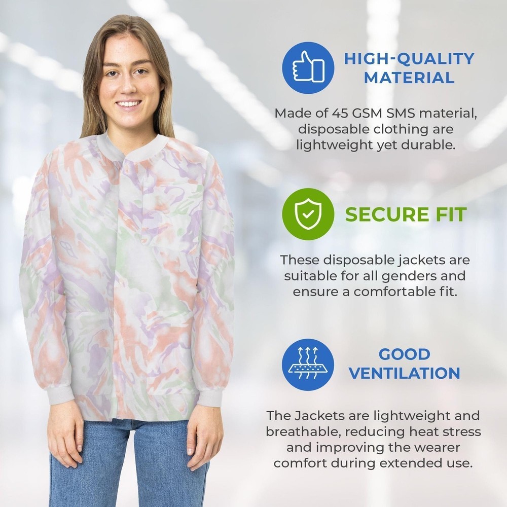Multicolor Disposable Lab Jackets SMS Snap Front 100 Count Medium Size