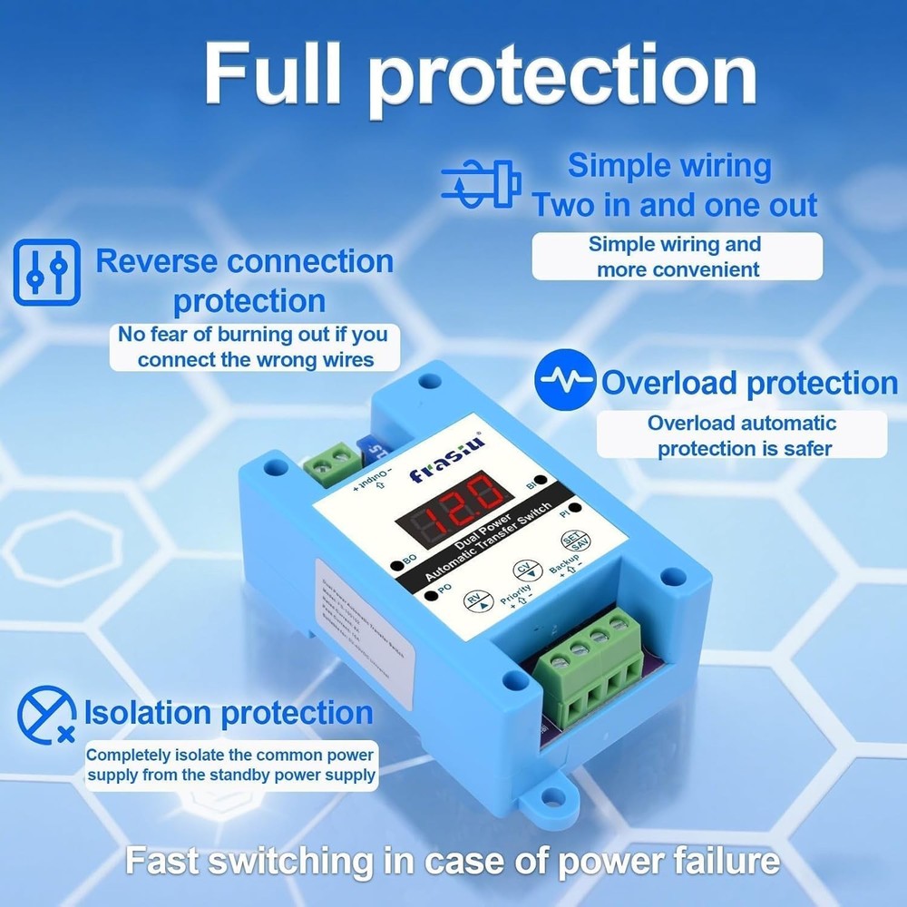 Automatic Transfer Switch 8A, Dual Power Backup Module for Solar & Battery, Seam