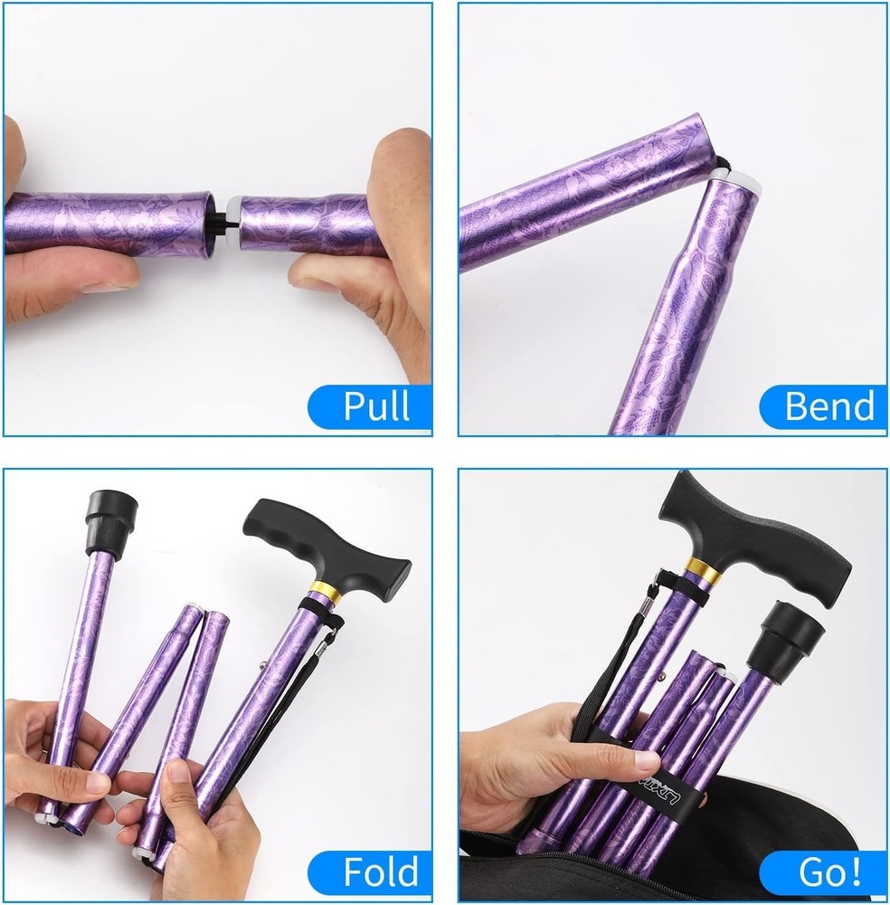 Elegant & Functional Folding Cane - Supports 330 lbs, Adjustable Height Options