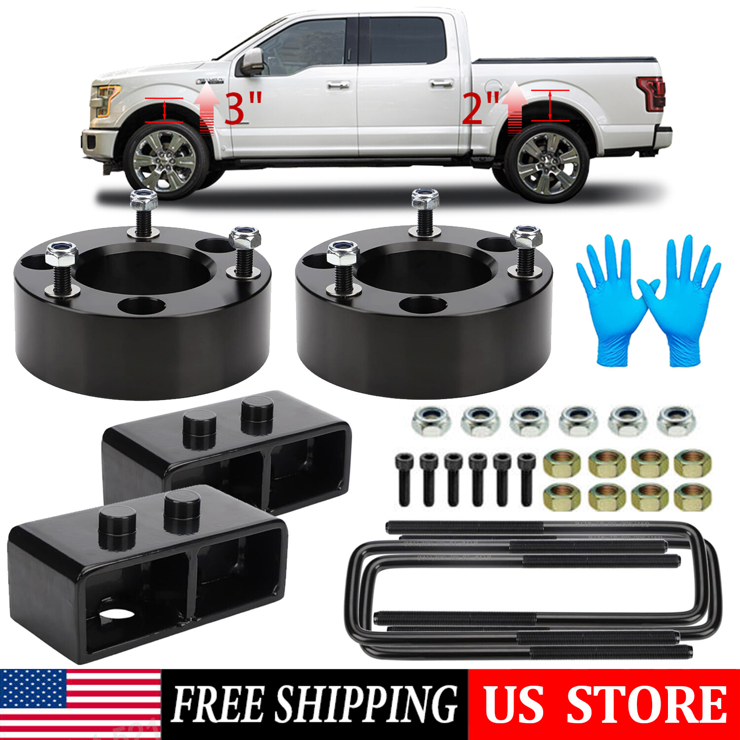 3" Front 2" Rear Ford F150 Leveling Kit Lift Kit For 2004-2020 Ford F150 2WD 4WD