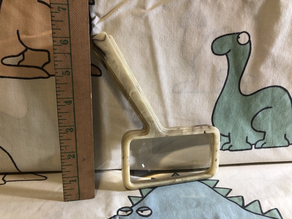 Vintage Marble Rectangular Square Magnifying Glass Reader Super Stone Heavy HTF