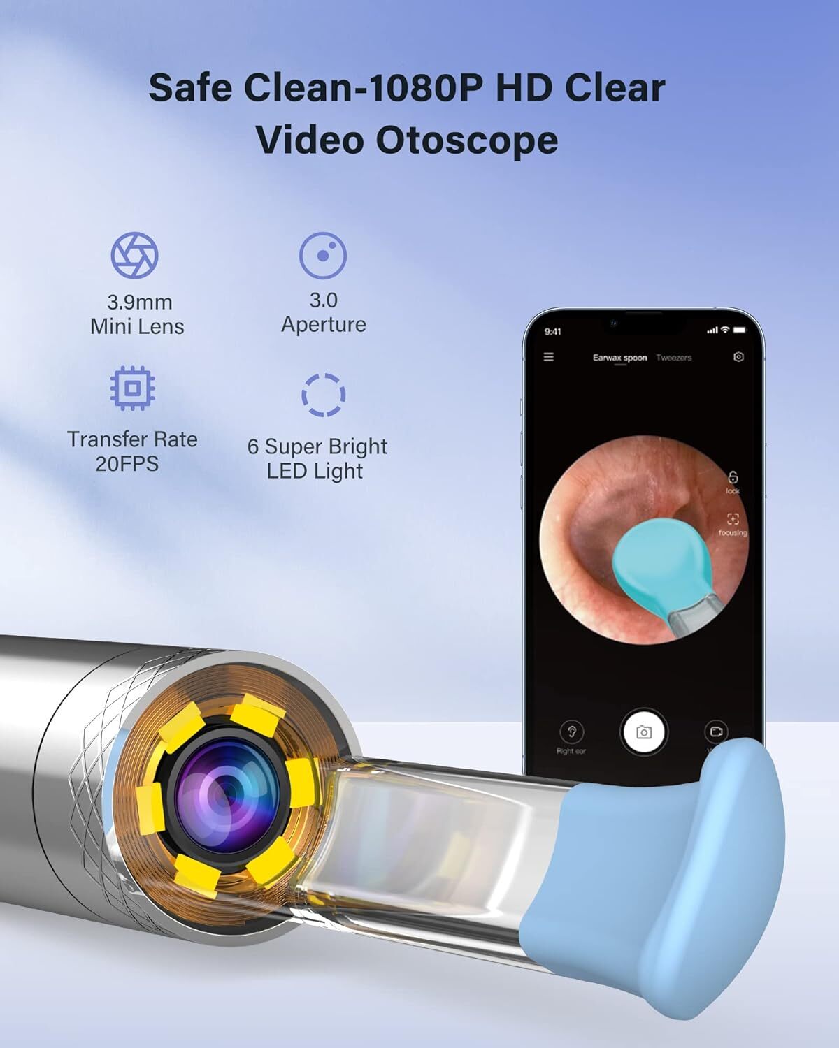 Ear wax remover with HD camera for iOS and Android or iPad and smartphones