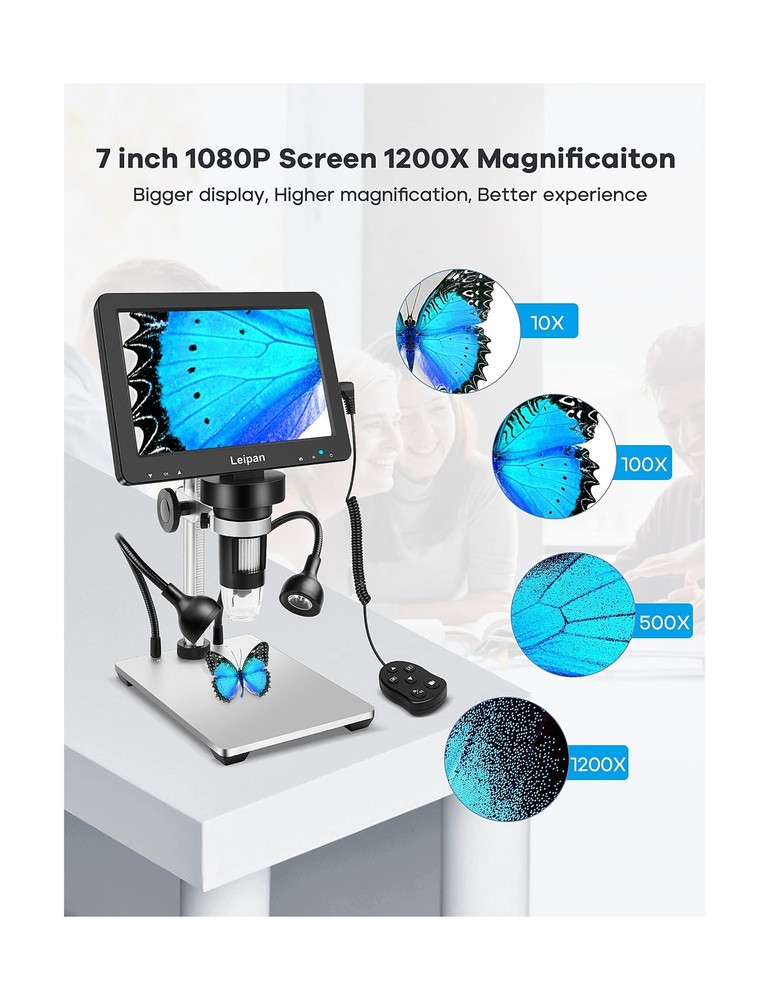 7" LCD Digital Microscope 1200X,Leipan 12MP Coin Microscope with Screen for A...