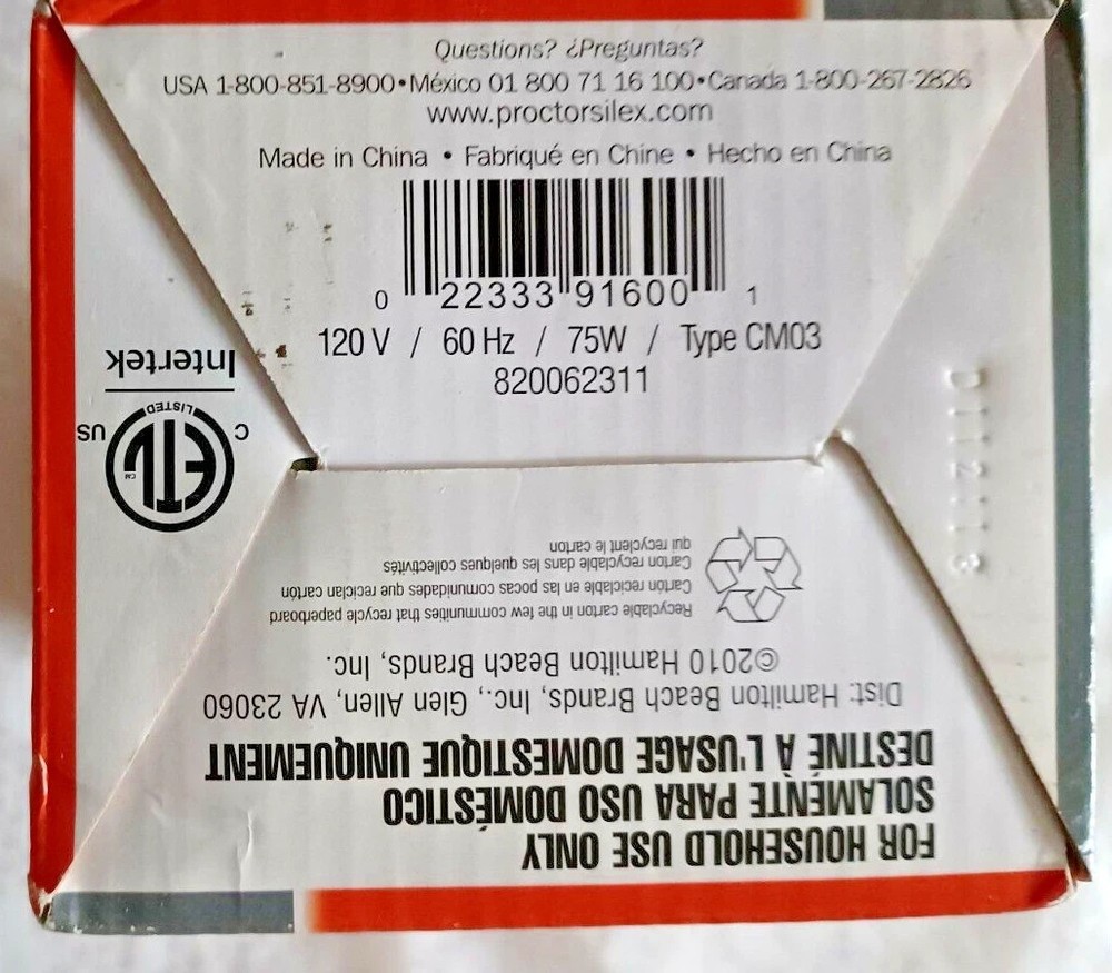 Proctor Silex Durable Coffee Grinder E160BY White Open Box