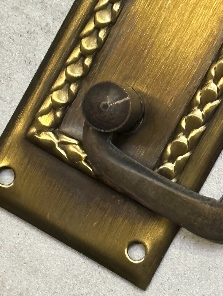 (2) Antique Escutcheon Brass Drawer Drop Handle Pulls w/Backplates