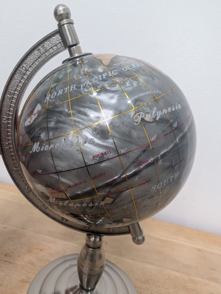 9" Silver Semi Precious Stone Globe