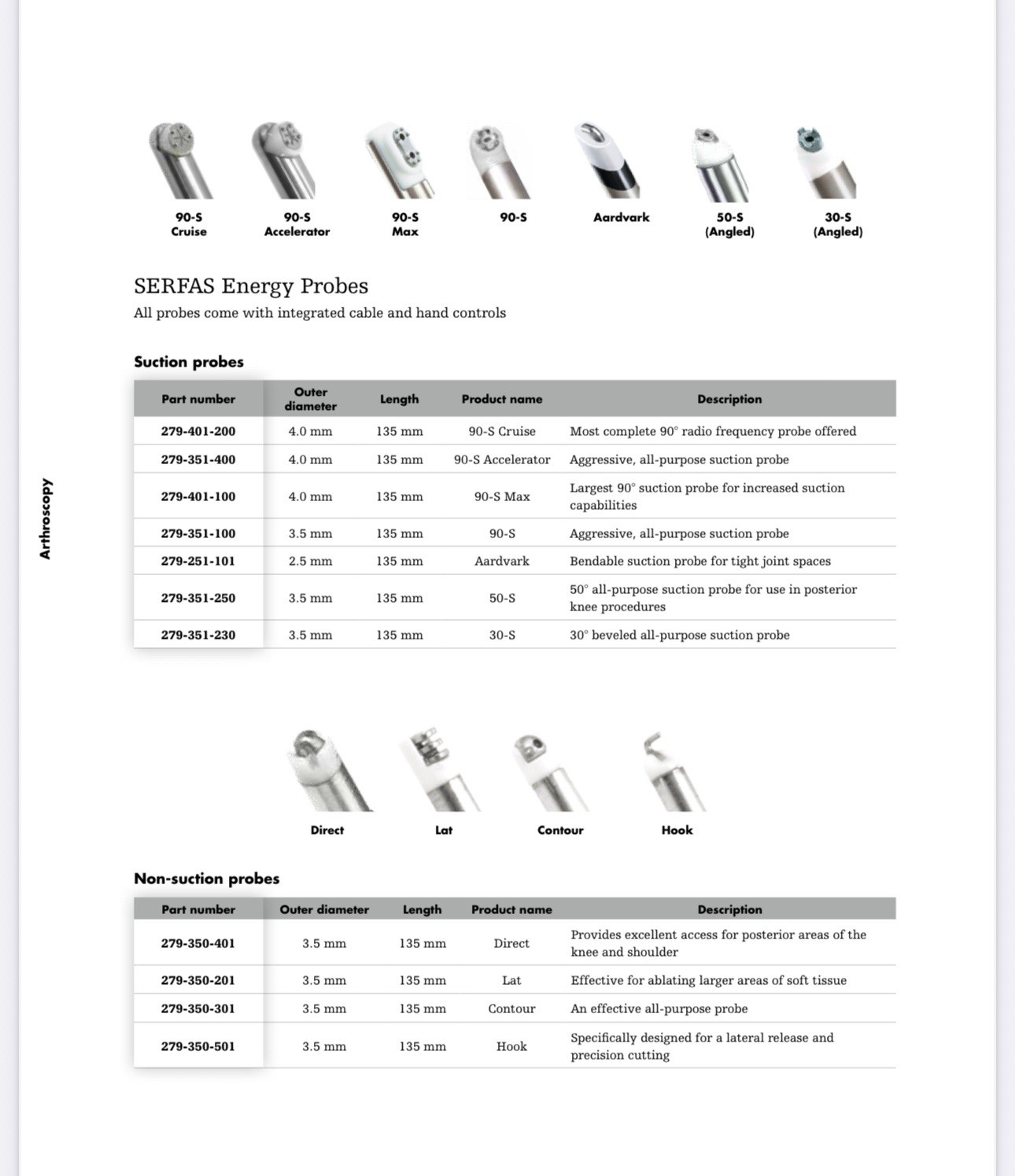 STRYKER 279-351-103 SERFAS ENERGY 90-S XL PROBE 3.5MM X 180MM (Other Available)