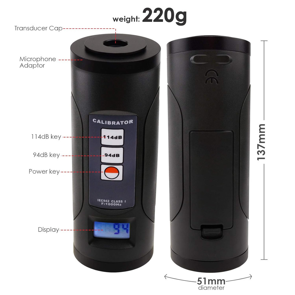 LCD Digital Sound Level Calibrator 94dB & 114dB with Backlight Display