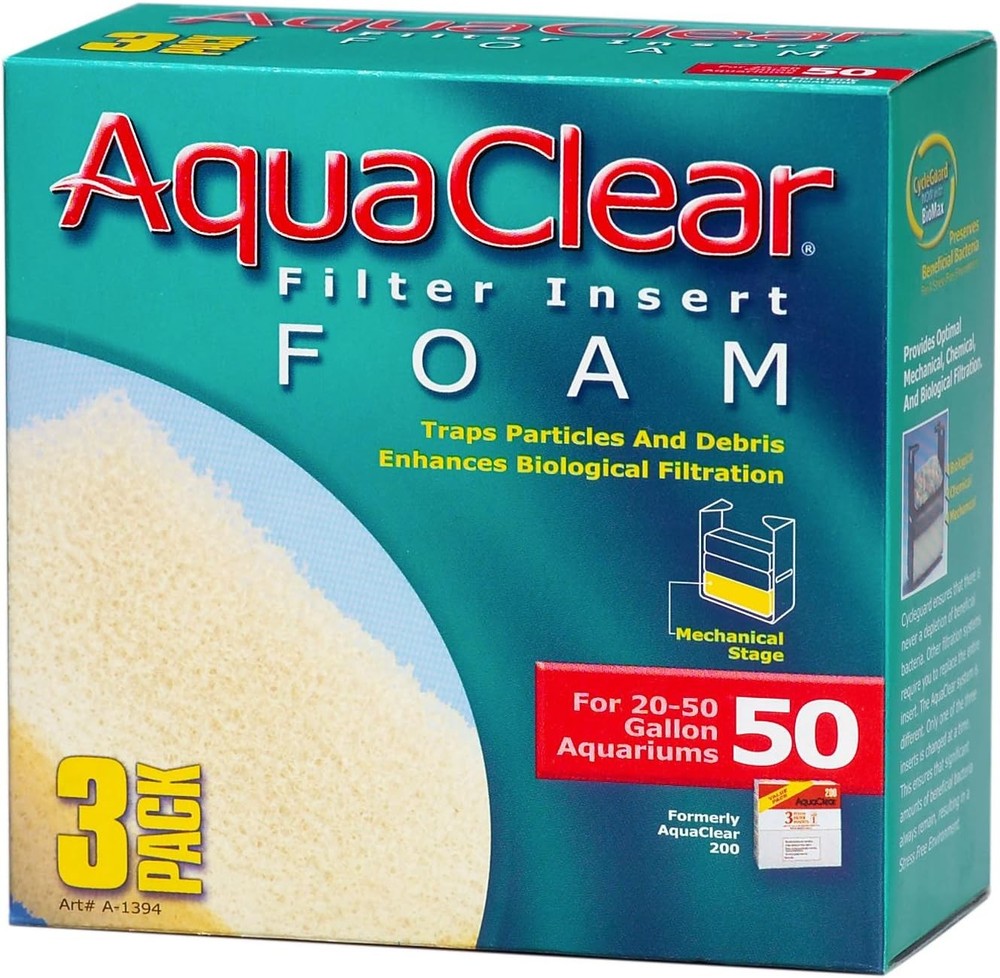 AquaClear 50 Foam Filter Inserts, Aquarium Filter Replacement Media, 3 Count