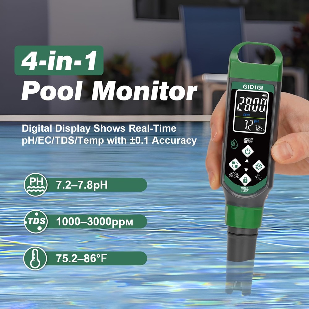 pH Meter with 2 * 250ml 7.0 Buffer Solution, Digital Display Color Screen...