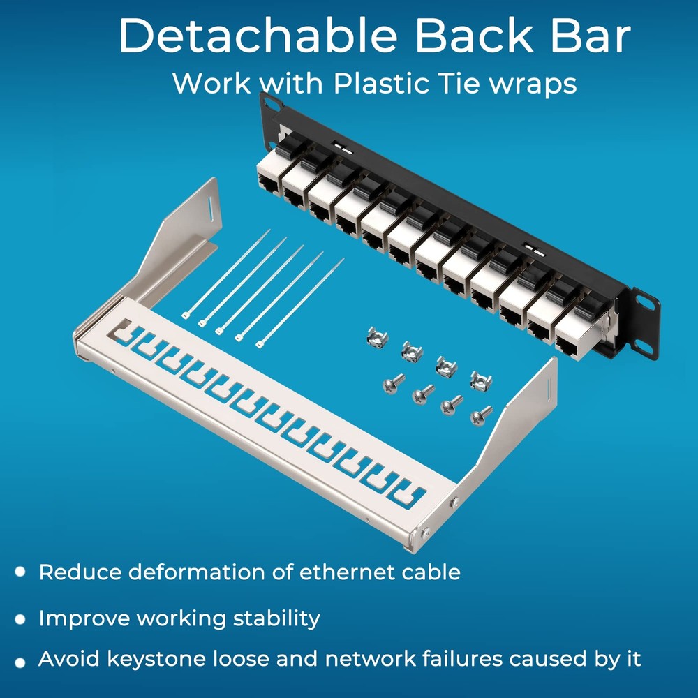 Mini 12 Port Cat6A Patch Panel with Inline Keystone 10G Support, Shielded 10-...