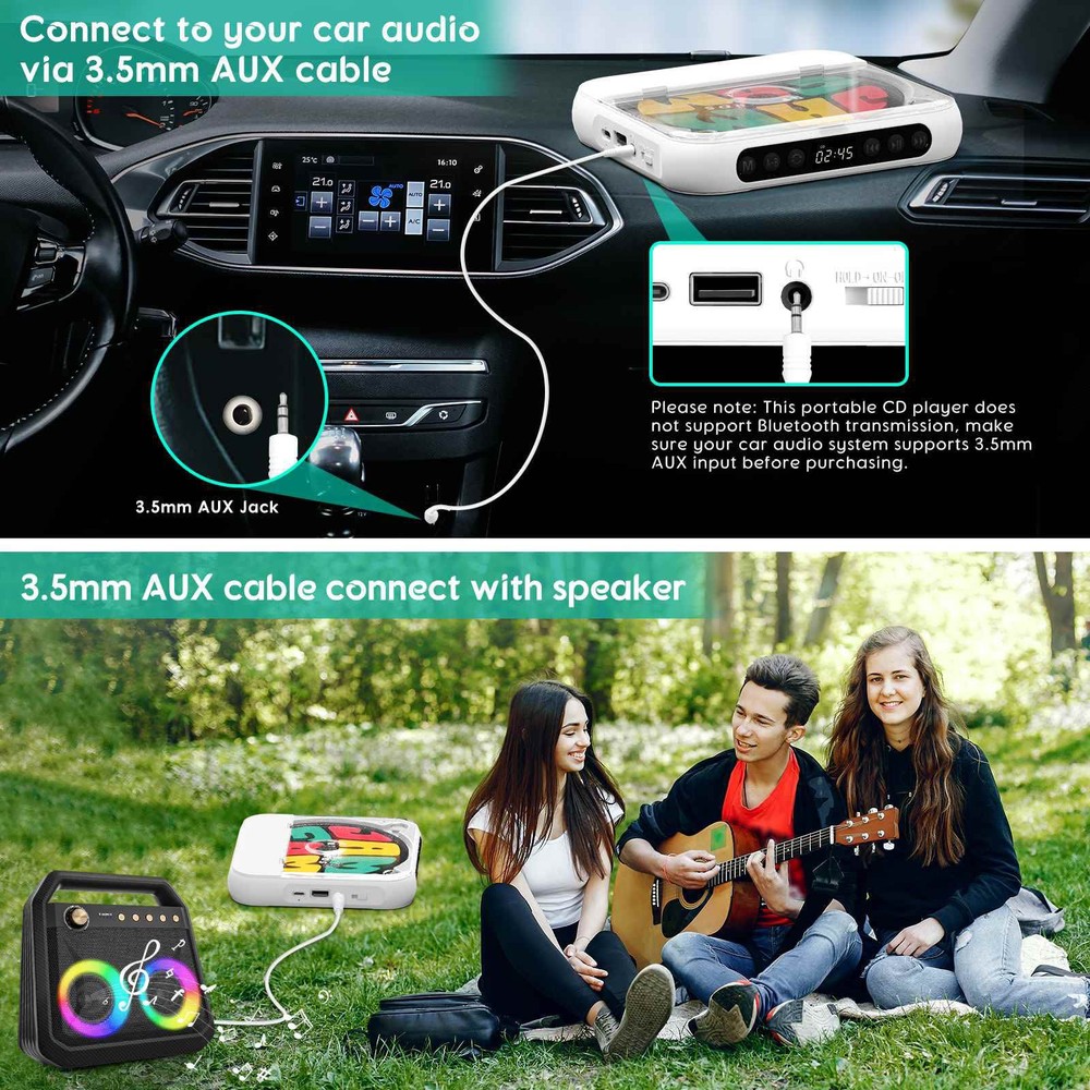 5V2A BT 5.3 Portable CD Player CD/USB/3.5mm AUX Multi-function Audio Equipment