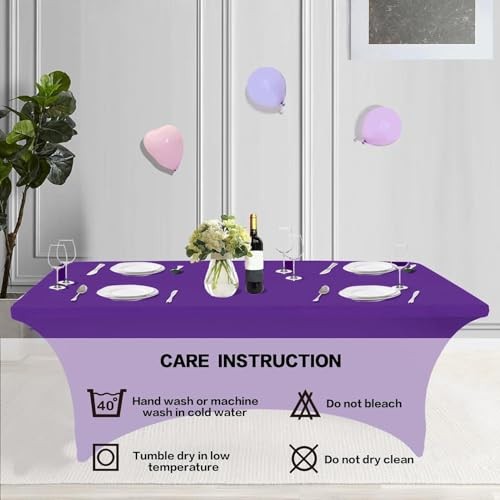 2 Pack 8FT Table Cloth for Rectangular Fitted Events 8 Ft - 2 Pcs Dark Purple