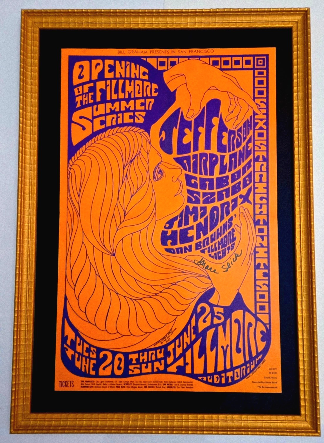 N Mint SIGNED Jimi Hendrix Jefferson Airplane 1967 BG 69 OP-1  AOR Poster