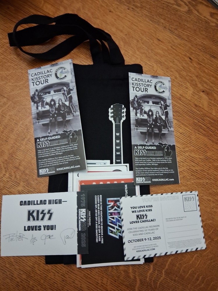 Cadillac KISS 50th Anniversary Tote Bag, Postcards,Tour Guides,50th Coupons