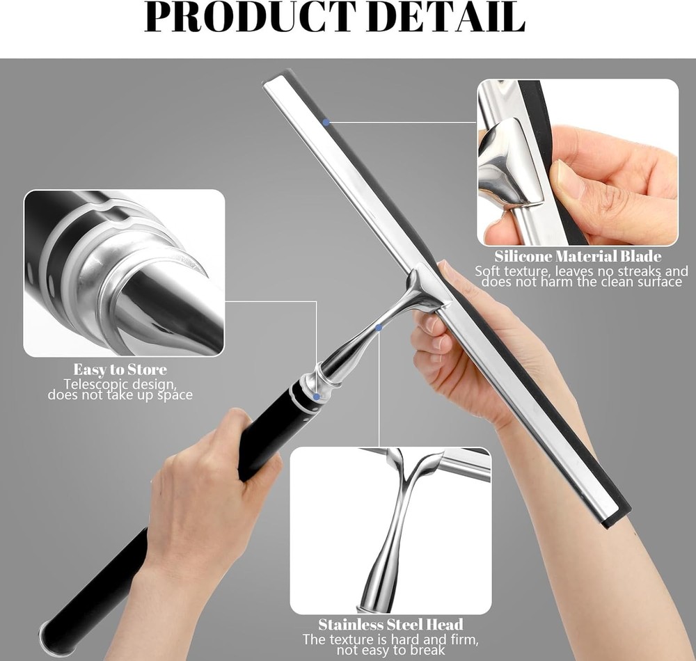 Shower Squeegee with Long Handle,Window Squeegee with Extension Pole Squeegee