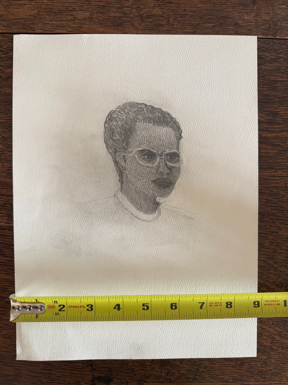 Original Pencil Drawing Young African-American Woman in Glasses 9"x12"