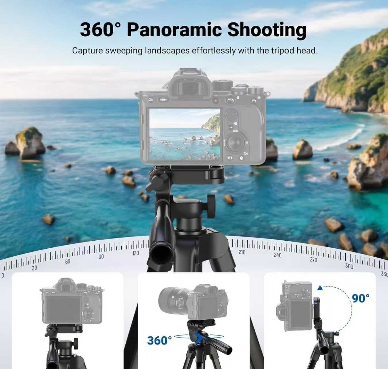 Adjustable Phone & Camera Tripod w/Built-in Level, Portable Metal Travel Stand