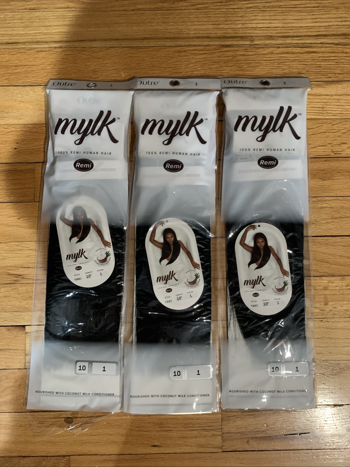 10” Mylk #1 Jet Black 100% Remi Human Hair Extenstions by Outre (3-pack)