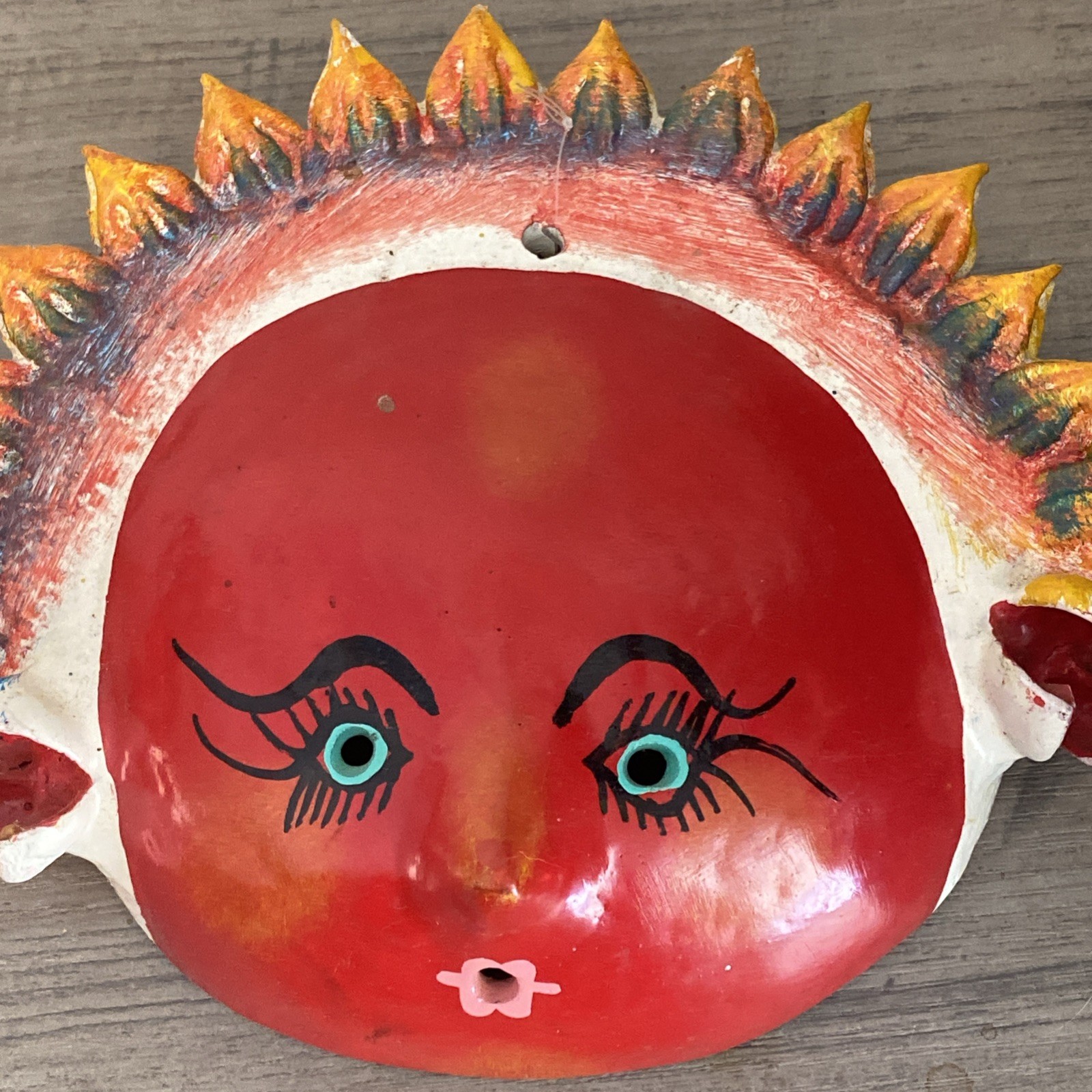 Mexican Coconut Folk Art Mask Anthropomorphic Fruit Tomato? Vintage