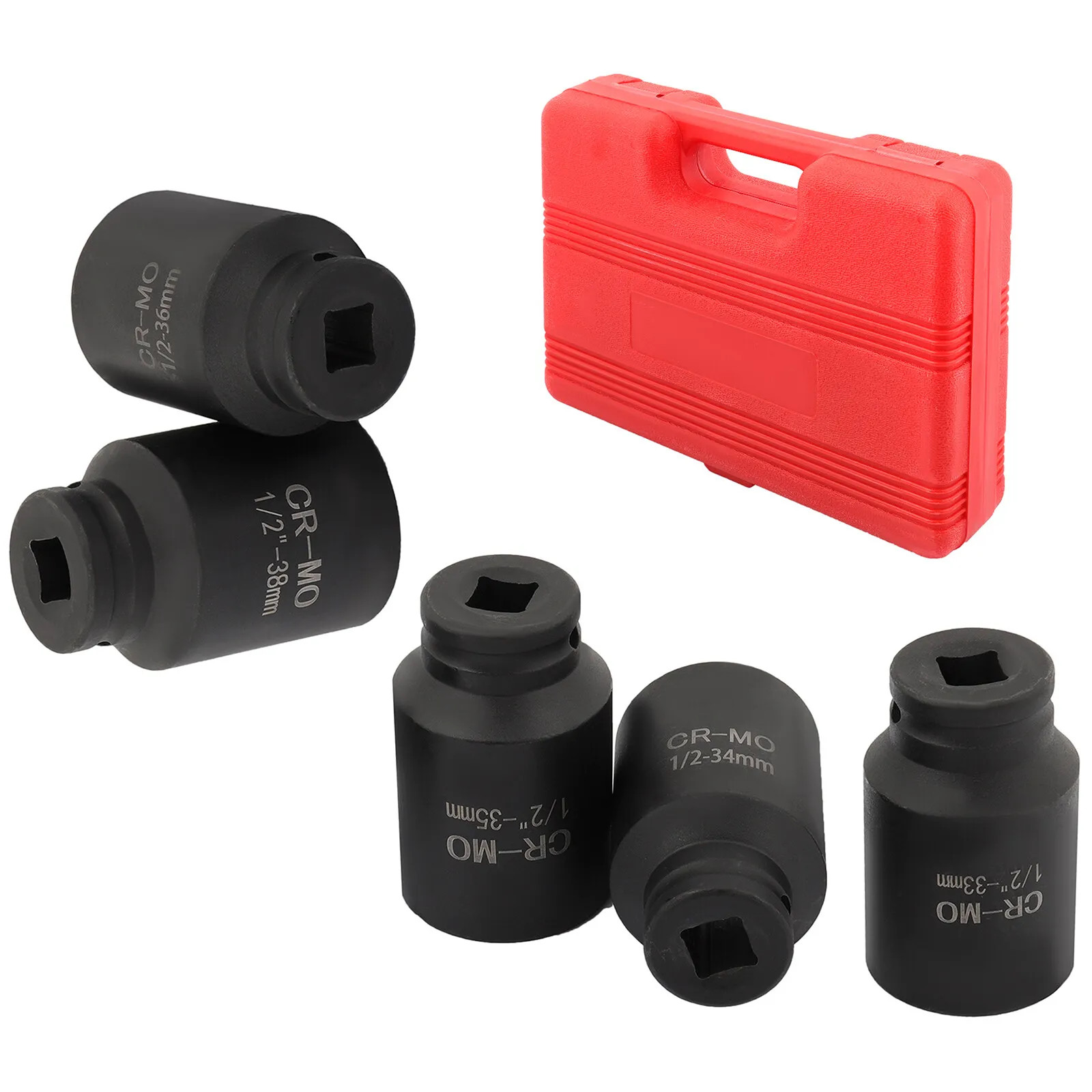 5Pcs 1/2" Drive Deep Impact Axle Hub Socket Set 6 Point 33mm 34mm 35mm 36mm 38mm