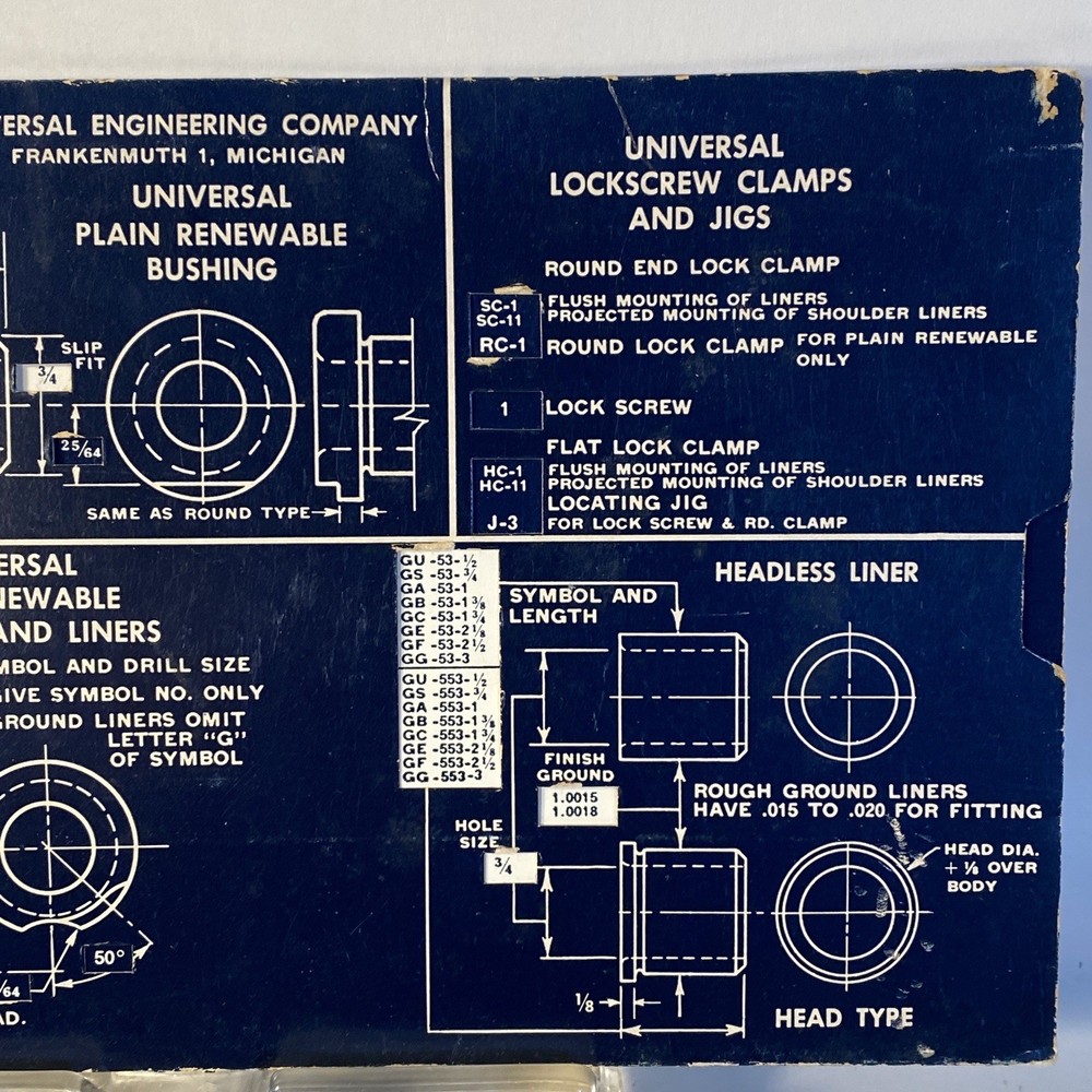 UNIVERSAL ENGINEERING BUSHING SELECTOR CHART 9 1/2" x 5 1/2"
